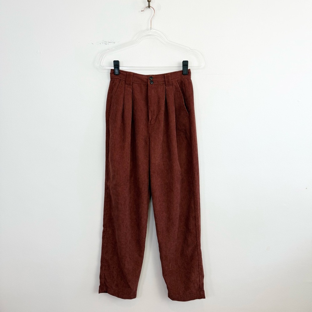 Madewell 0 Corduroy High Rise Tapered Pants Dusty Redwood Pleated - Picture 2 of 7
